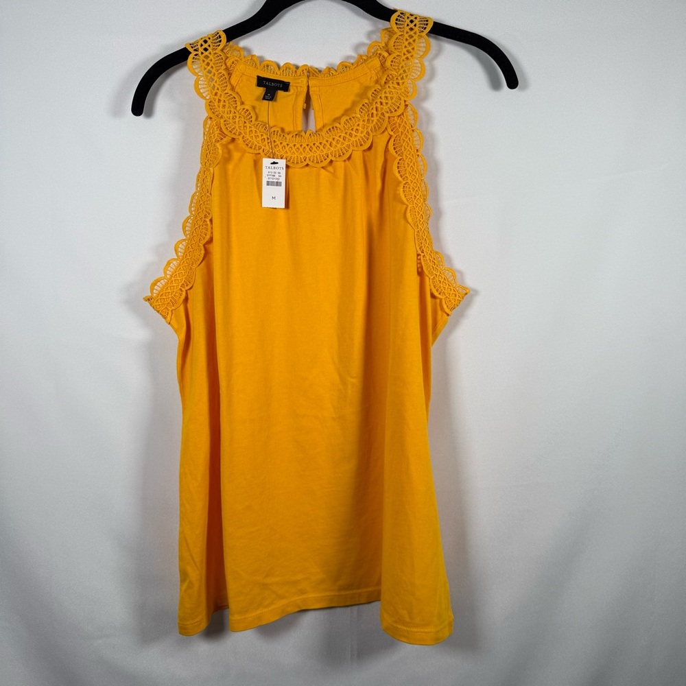 Talbots Mustard Yellow Eyelet Lace ‎ Sleeveless Tank Top NWT Med